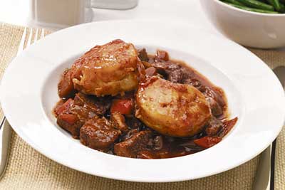 Rich Beef Stew with Tomato Dumplings